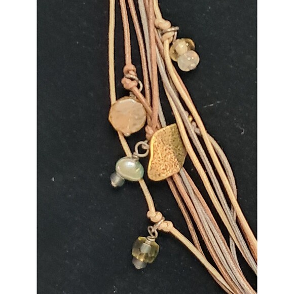 NWT Peyote Bird Rhinestone Embellished Leaf Necklace Bead Mix Multi Cord 17.75" - Picture 4 of 12